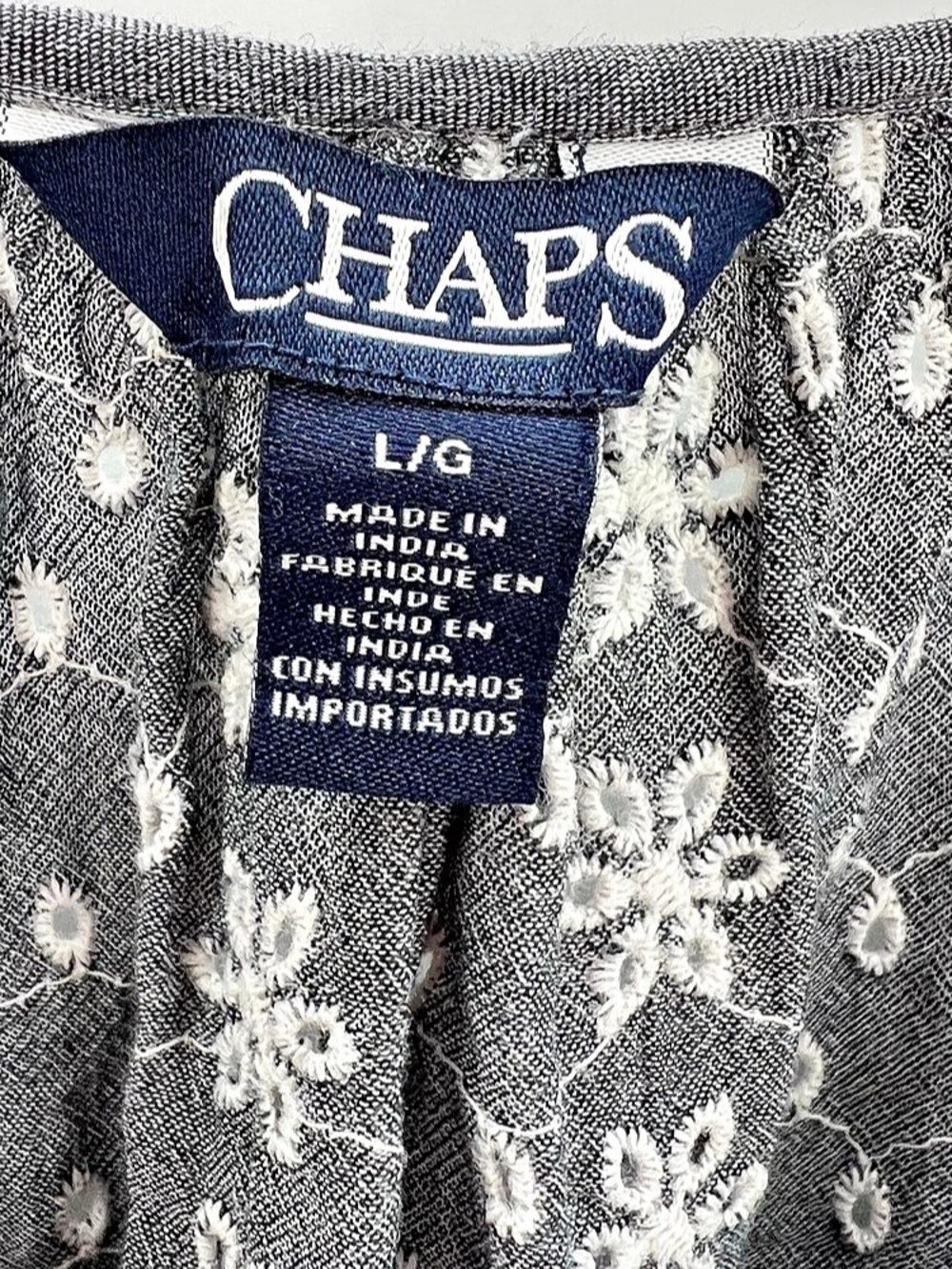 540 Chaps Floral Blouse in Gray & White Size Large - Picture 3 of 7